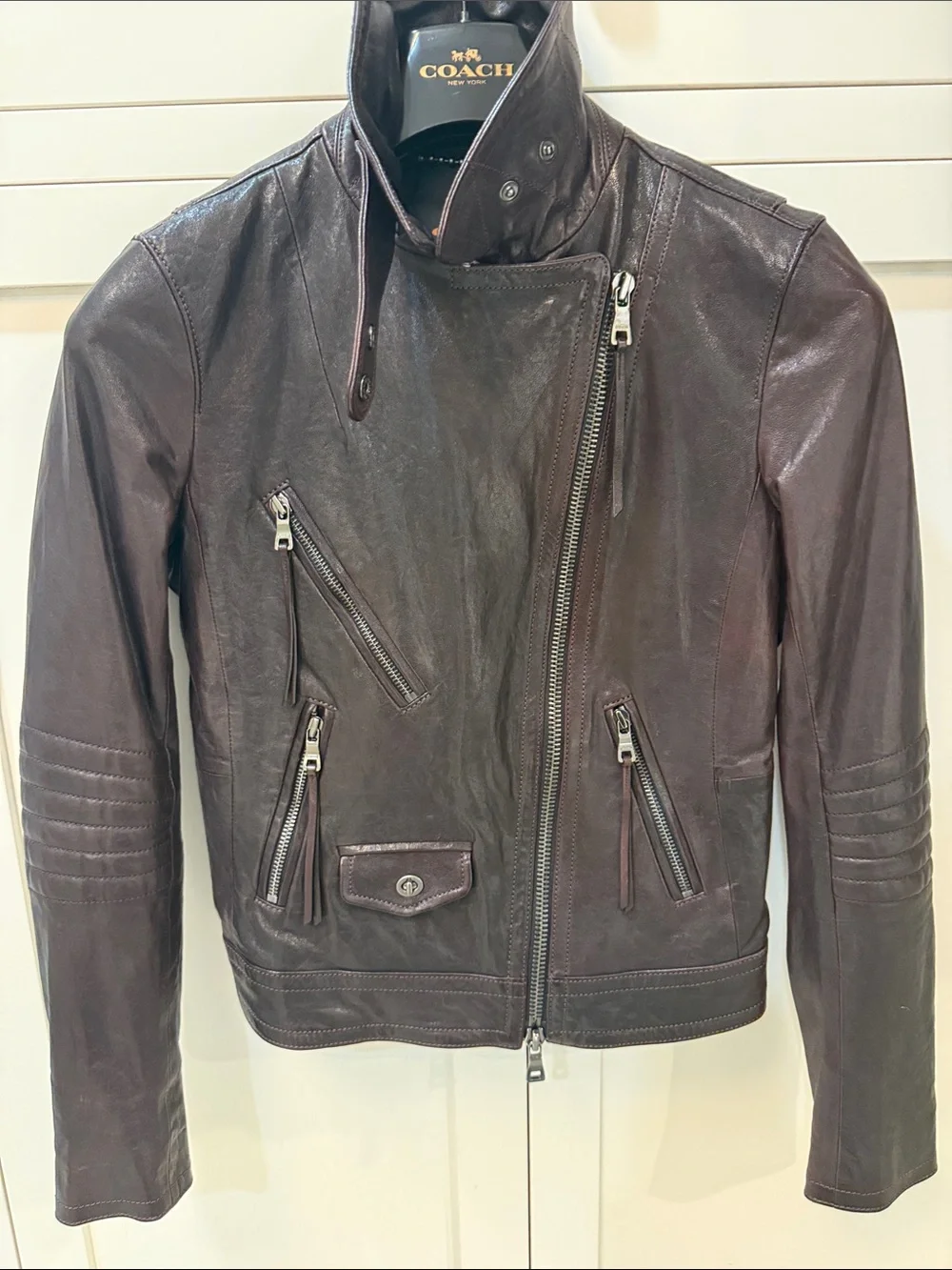 Coach Women’s Oxblood Leather Biker Jacket